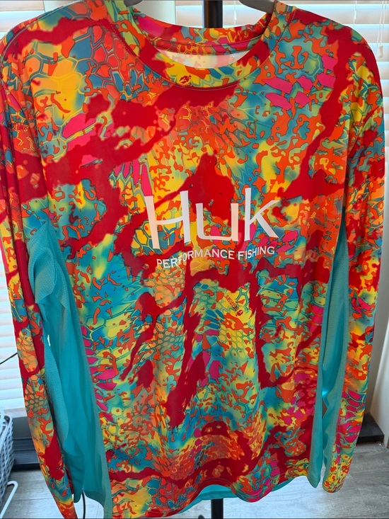 Huk Other - Huk Men’s Long Sleeve Performance Top - Red, Turquoise, Yellow, Pink, Orange
